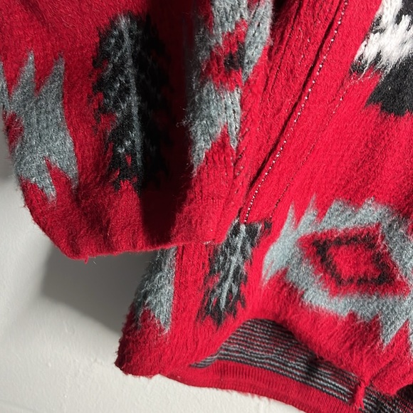 Ruminahui Wool Jacket Sweater Red/Black Native American Wolf - Picture 6 of 8